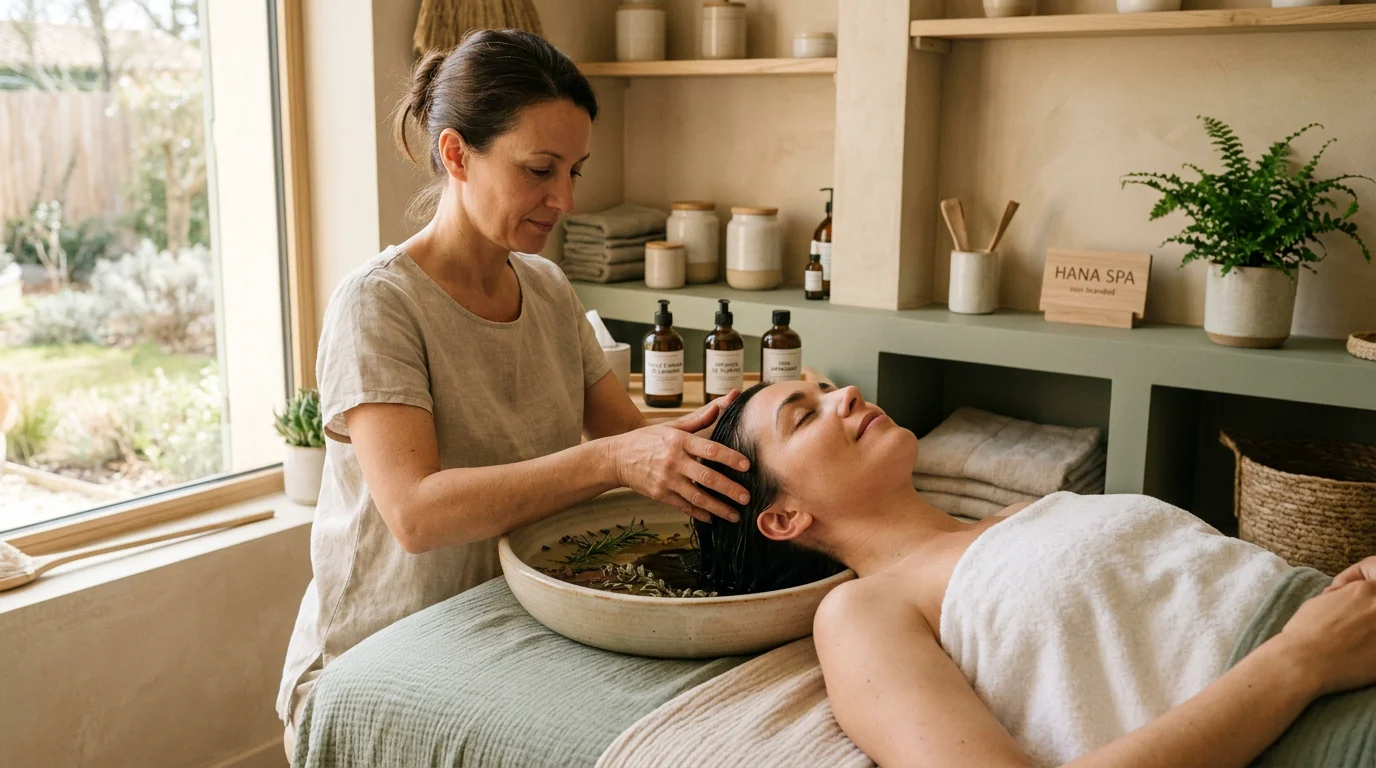 Rituel de head spa apaisant dans un institut de bien-être à Hyères