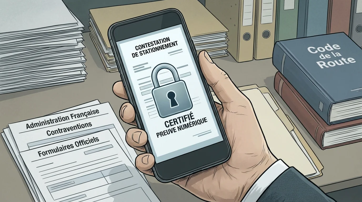 Smartphone affichant une preuve de stationnement certifiée numériquement