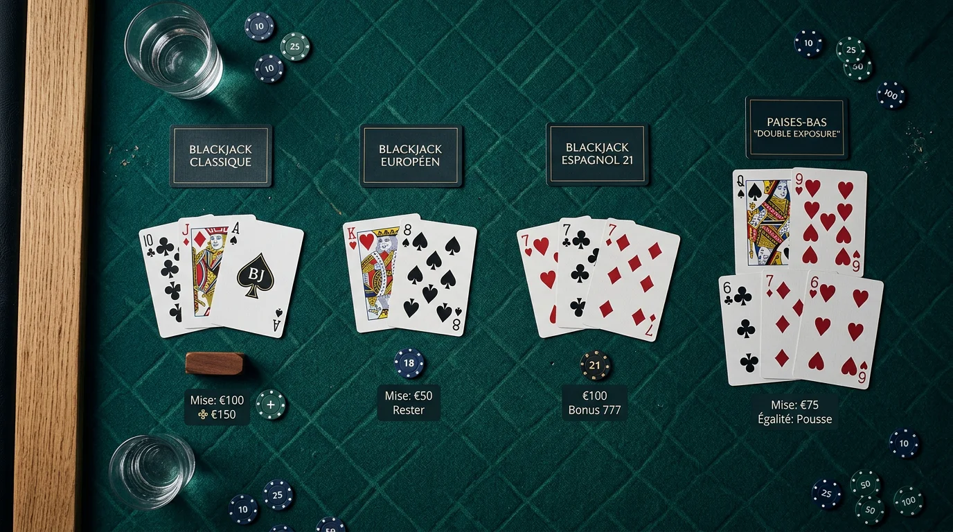 Différentes variantes de blackjack présentées côte à côte