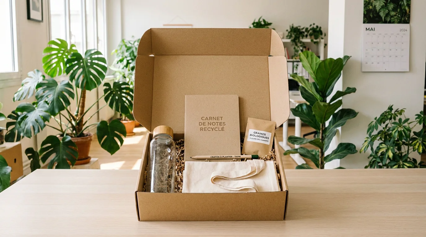 Welcome pack éco-responsable avec objets publicitaires originaux en matériaux durables
