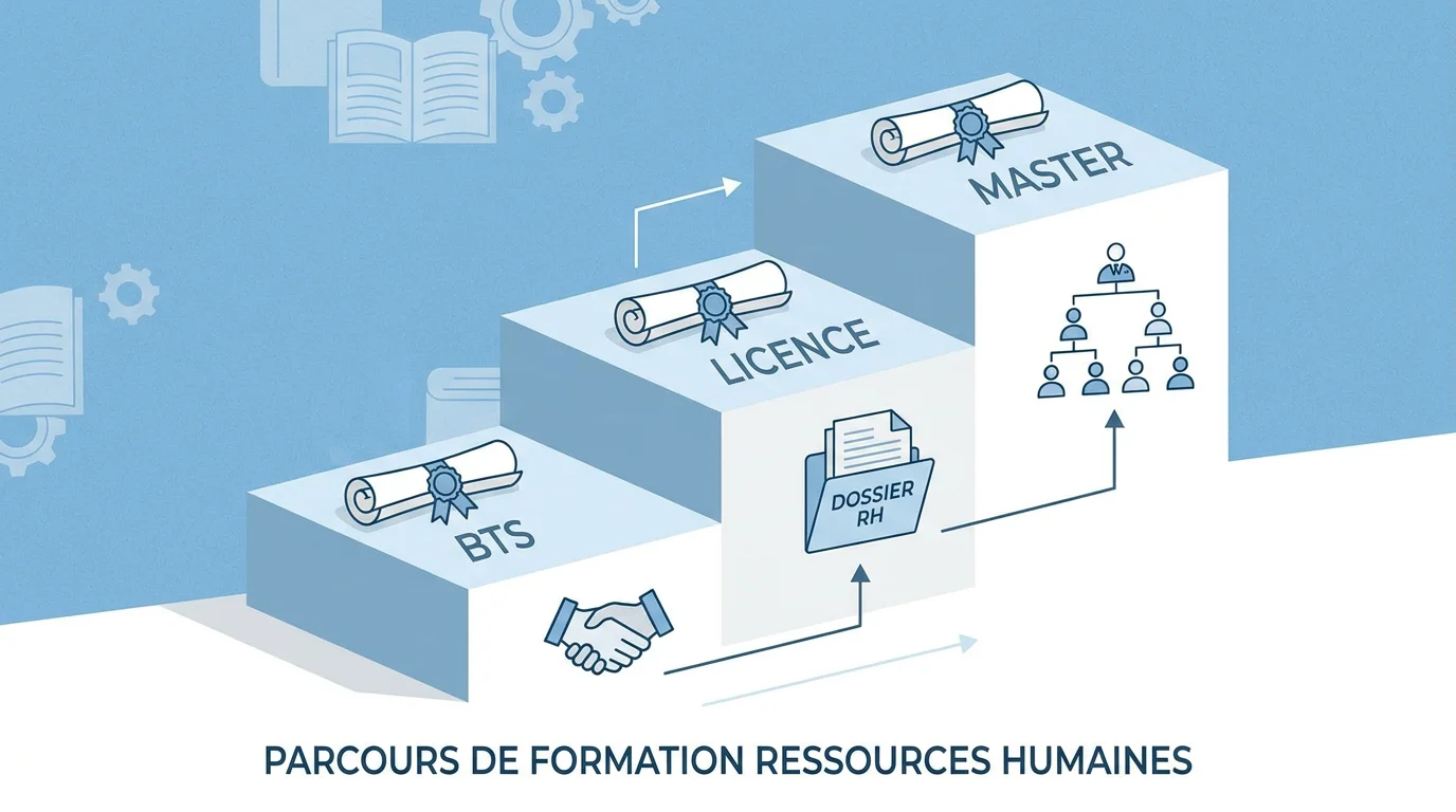 Illustration du parcours de formation en alternance RH, du BTS au master en ressources humaines