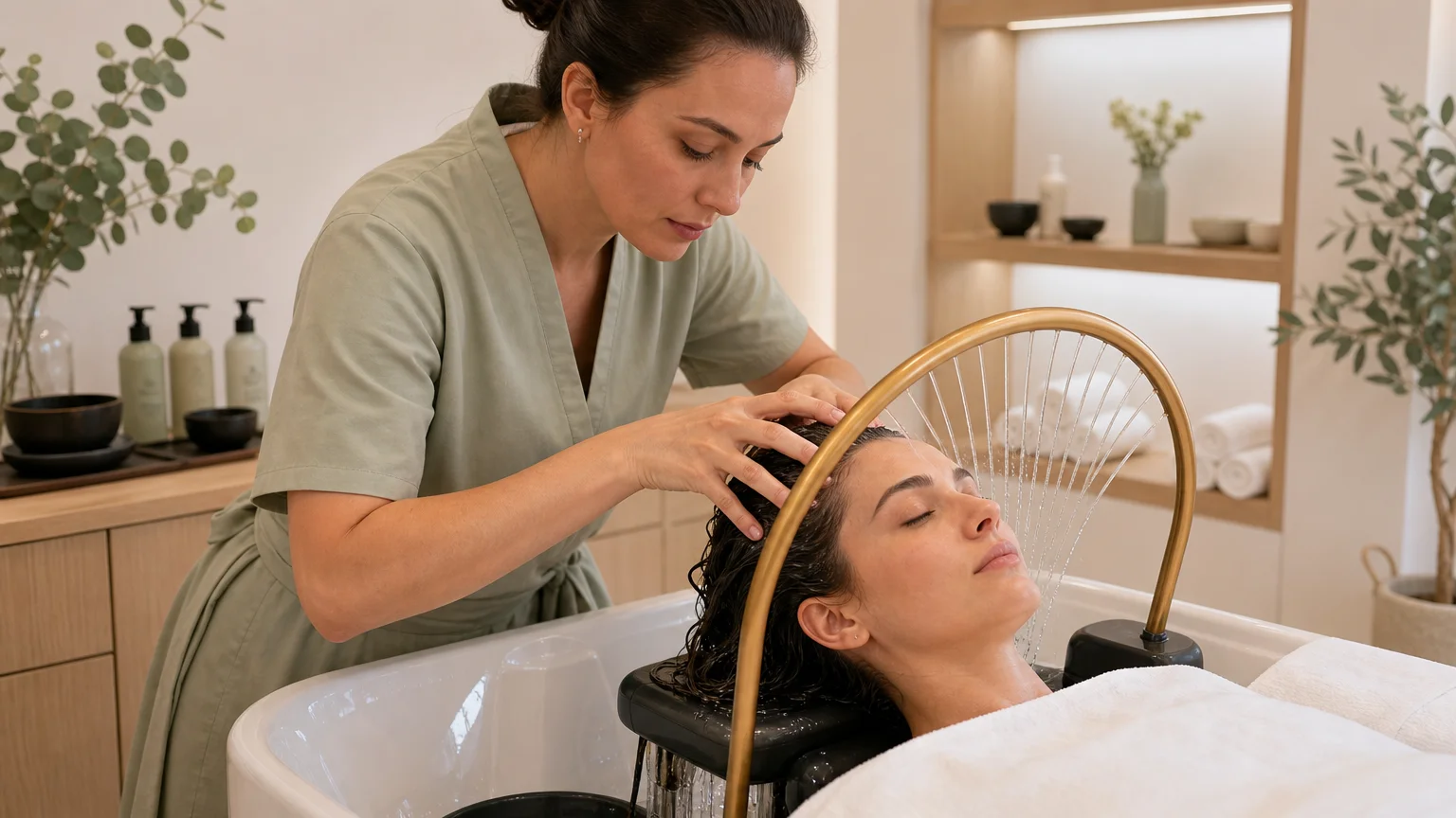 Formation pratique au massage du cuir chevelu dans une cabine Head Spa