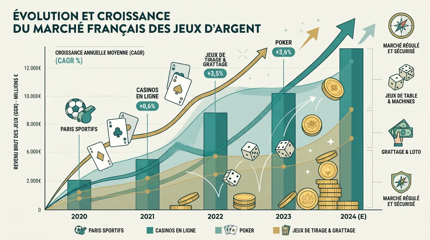 Graphique illustrant la croissance du marché français des jeux d'argent en 2025