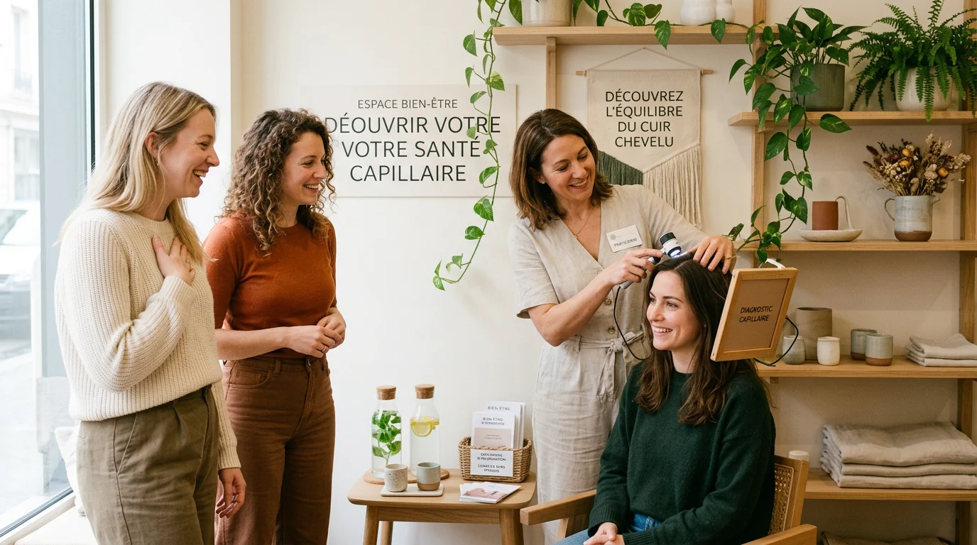 Événement de lancement d'un espace head spa avec démonstration de soin