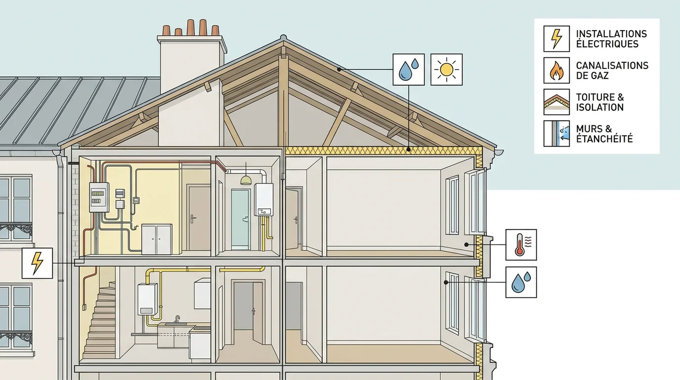 Schéma des zones inspectées lors des diagnostics immobiliers en location