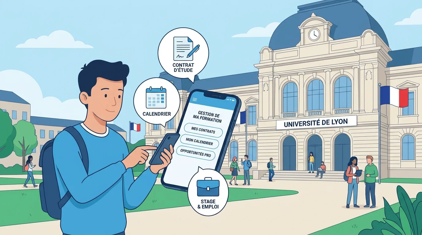 Illustration d'un étudiant en France recherchant une mission d'intérim sur son smartphone