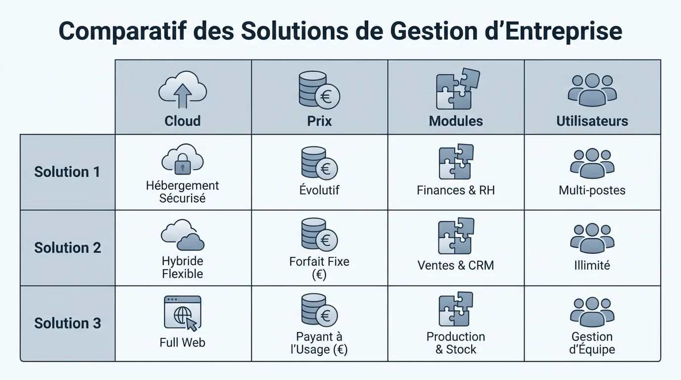 Illustration comparative de critères de choix pour un ERP destiné aux PME