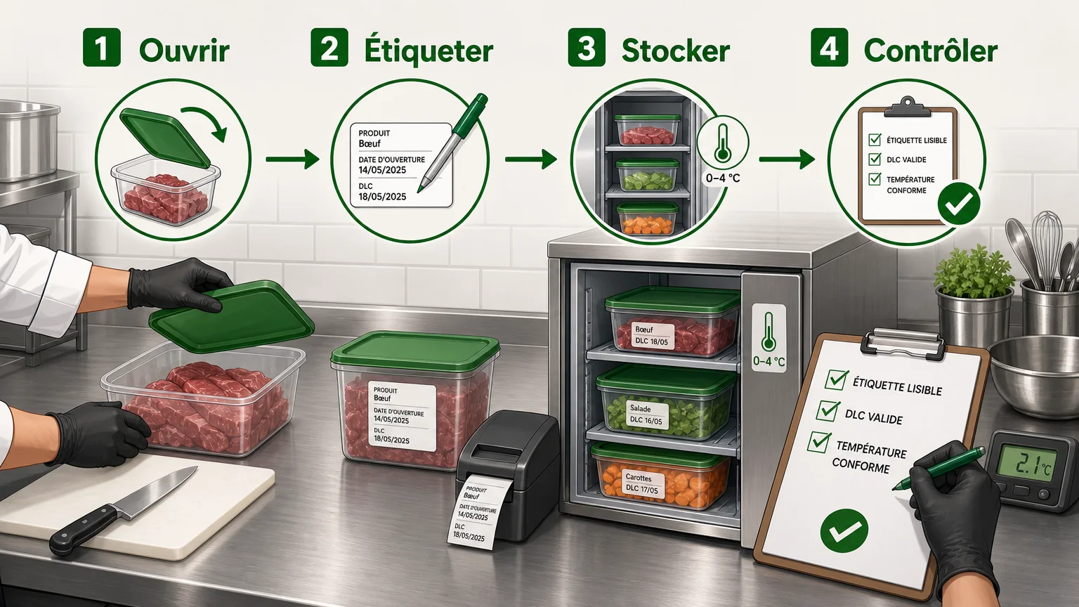 Checklist en quatre étapes pour suivre les dates de conservation en cuisine professionnelle
