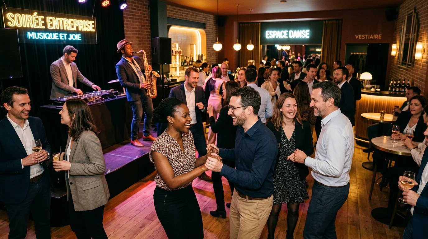 Soirée d'entreprise avec saxophoniste et DJ sur un thème rétro