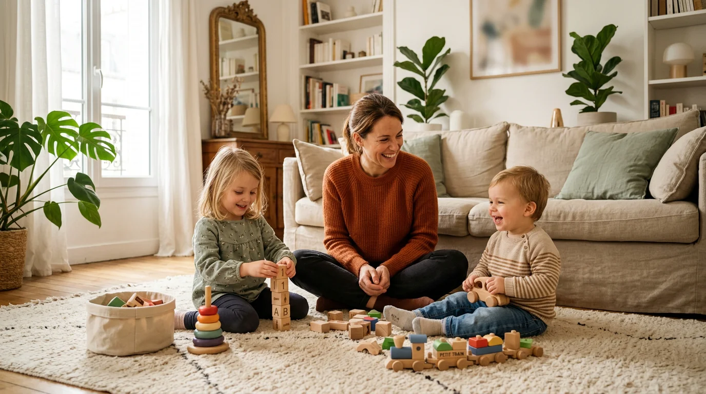 Une nounou s'occupe des enfants de deux familles à domicile