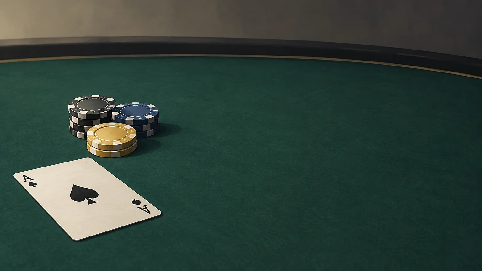 Carte et jetons sur une table de poker, évoquant une décision stratégique équilibrée.
