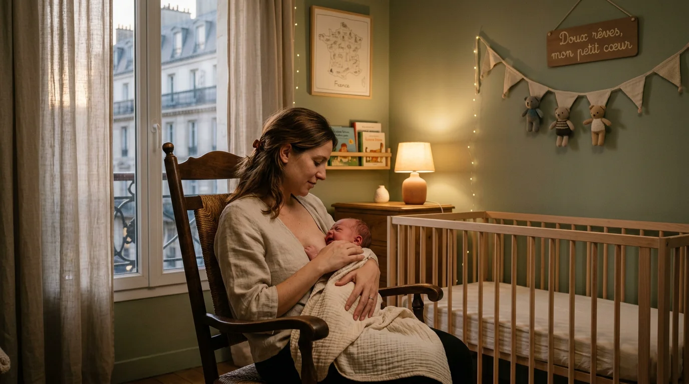 Parent apaisant en peau à peau un bébé qui pleure le soir