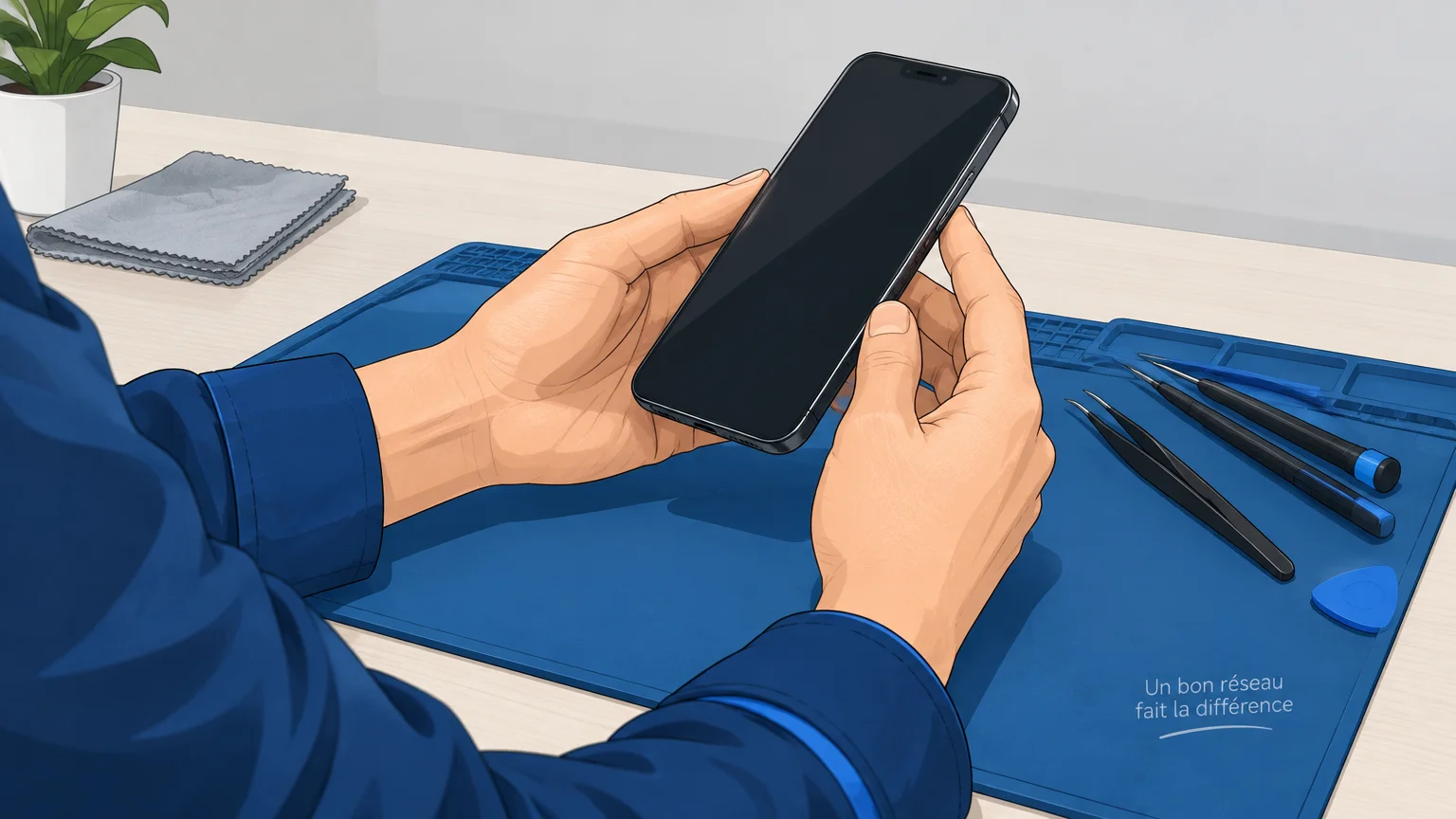 Inspection d’un smartphone professionnel avant réparation ou réaffectation