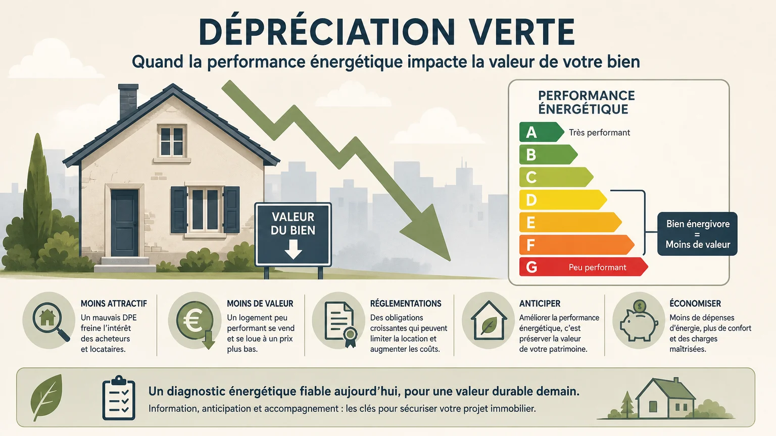 Illustration de la décote de prix liée à un DPE F
