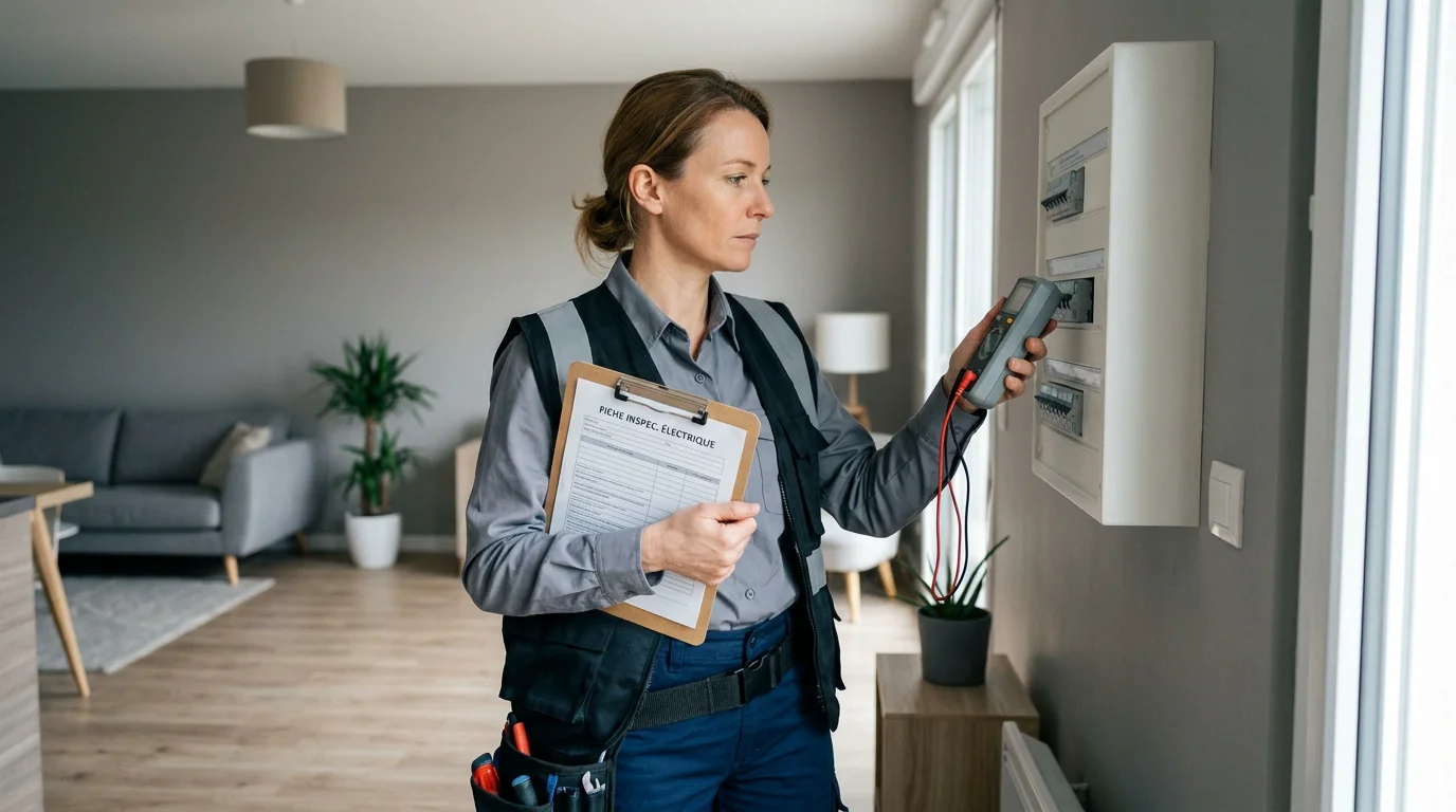 Diagnostiqueur immobilier réalisant un contrôle technique dans un logement
