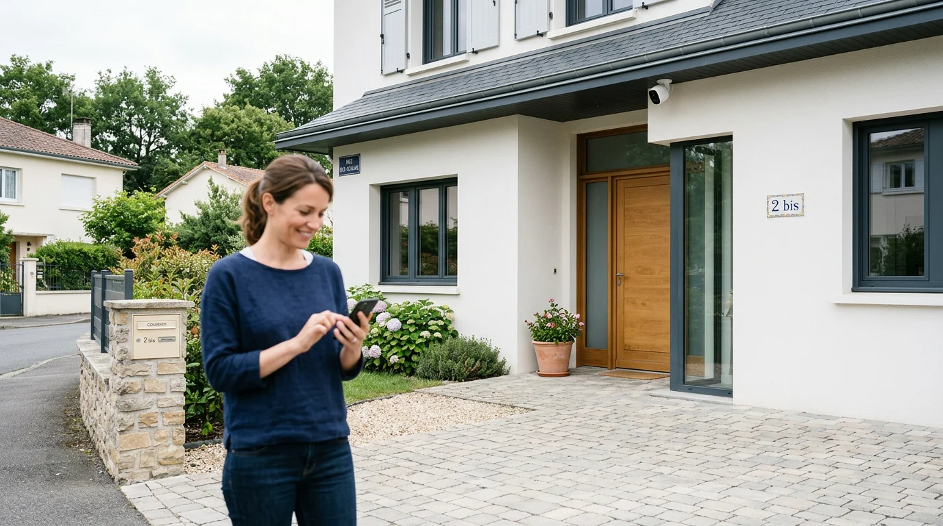 Caméra extérieure WiFi installée sous le toit d'une maison française