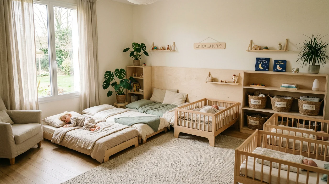 Espace de sommeil sécurisé pour tout-petits avec lits et berceau cododo