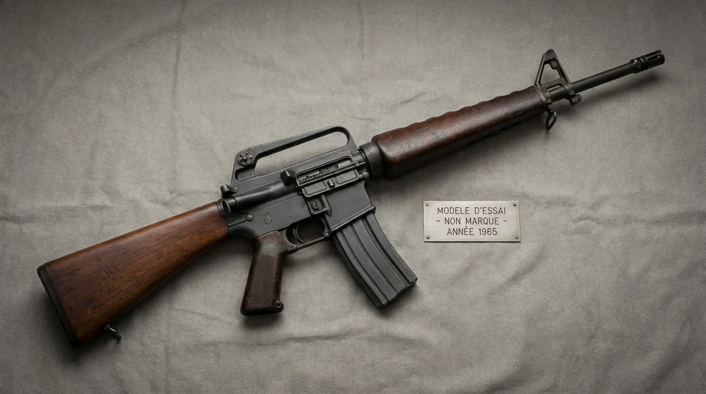 Fusil d'assaut américain de type M16 sur fond neutre en éclairage studio