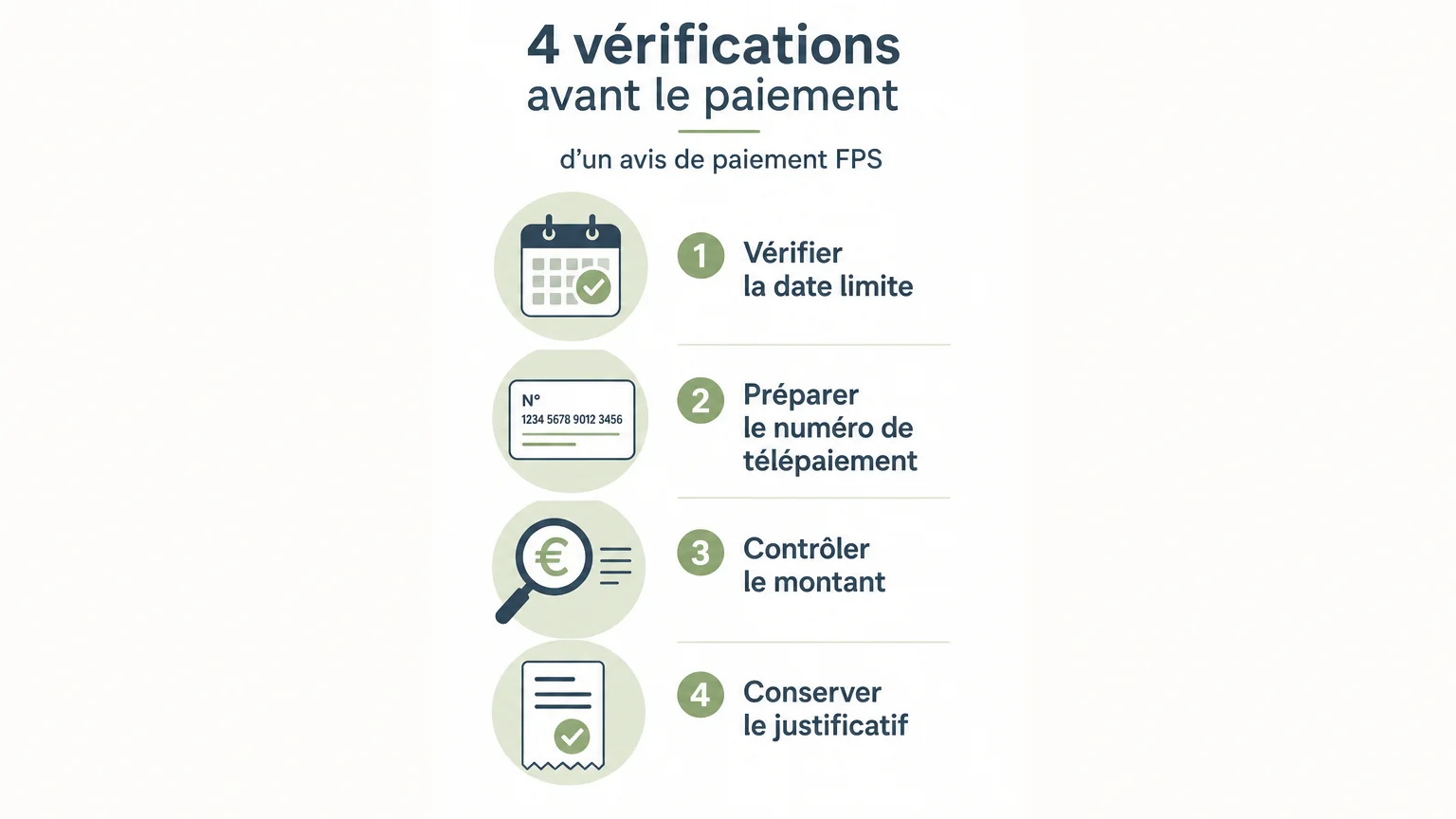 Checklist illustrée des vérifications avant le paiement d’un FPS
