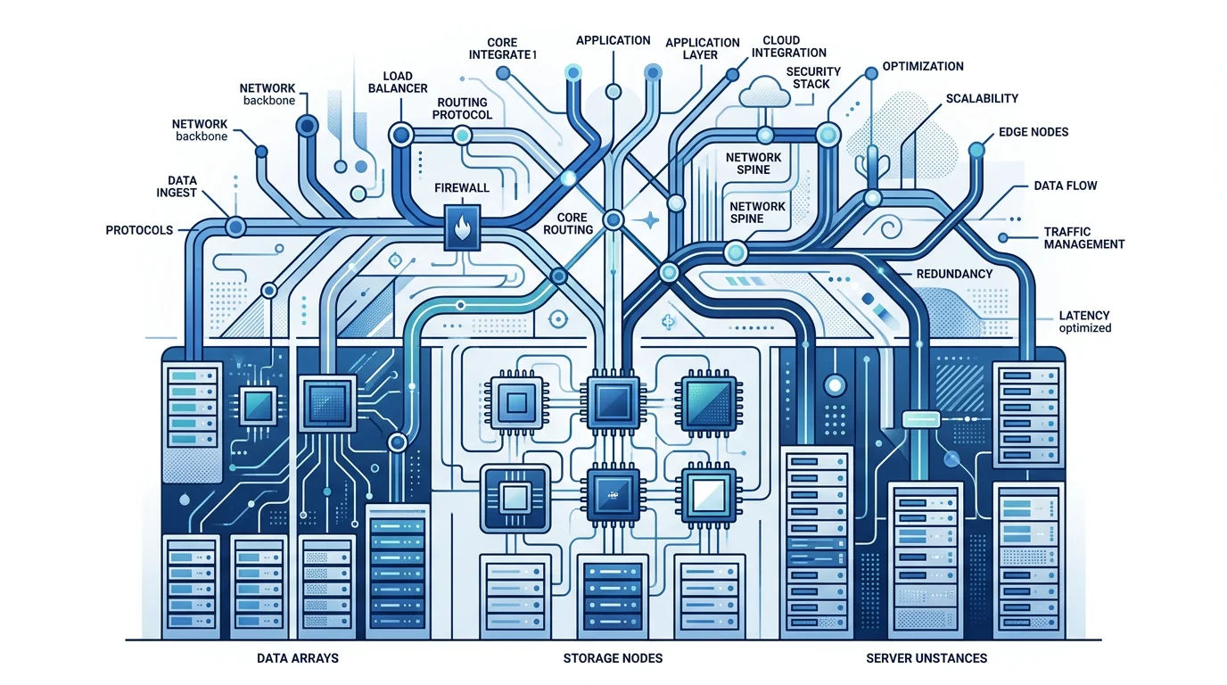 Abstract enterprise network topology of servers and protocol nodes