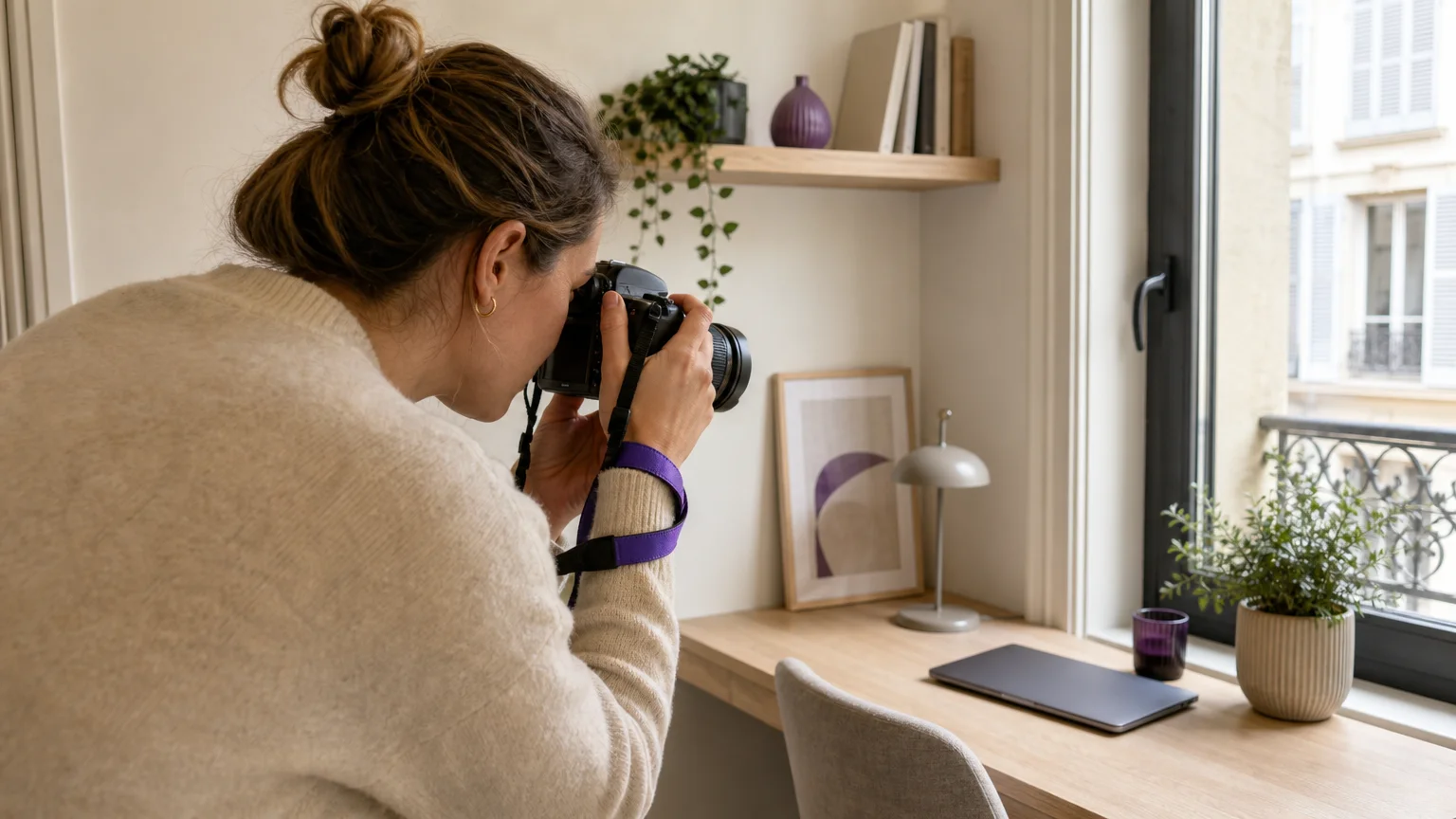Une personne prépare une photo adaptée au public ciblé par une location saisonnière
