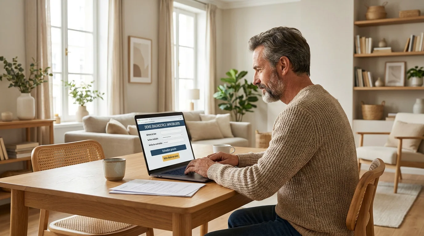 Propriétaire consultant un devis de diagnostic immobilier en ligne sur son ordinateur