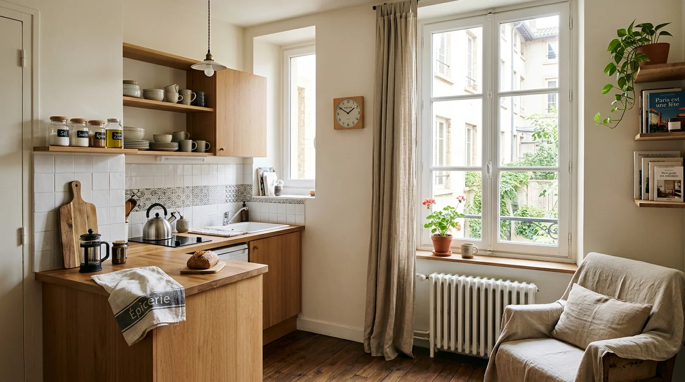Intérieur d'un studio de petite surface concerné par la réforme du DPE