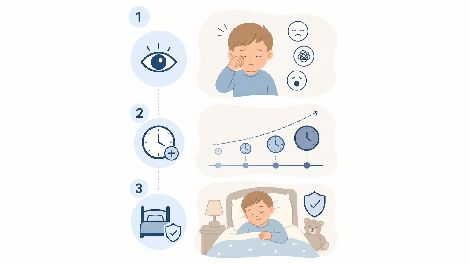 Infographie en trois étapes pour ajuster le temps d’éveil d’un bébé