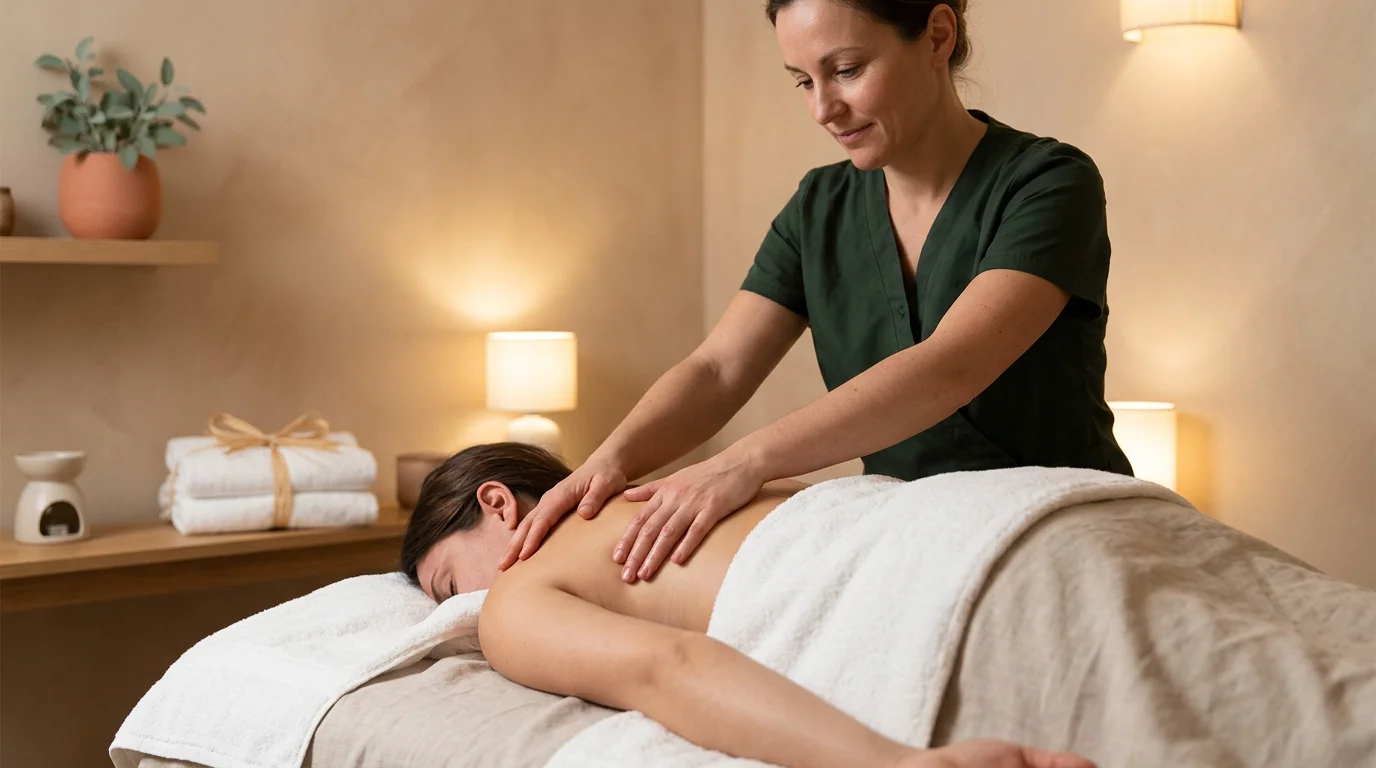 Personne recevant un massage relaxant dans une ambiance apaisante