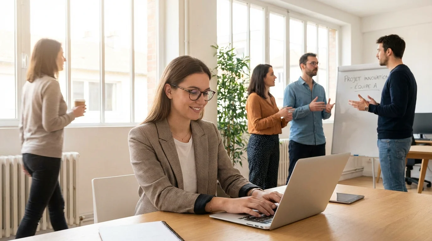Jeune stagiaire travaillant dans un bureau moderne lors de son stage de fin d'études