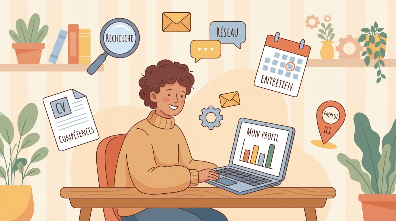 Illustration des étapes clés pour trouver un stage de fin d'études