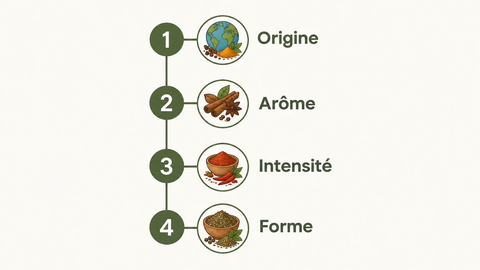 Checklist pour choisir une épice selon son origine, son arôme, son intensité et sa forme