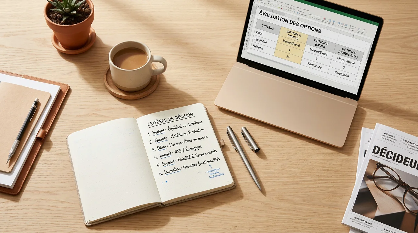 Espace de travail avec une liste de critères de choix pour un ERP