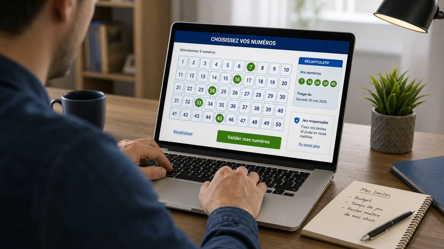 Personne jouant à un jeu de grille de numéros en ligne sur un ordinateur portable