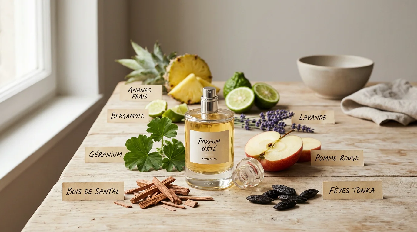 Ingrédients du parfum masculin disposés en pyramide olfactive