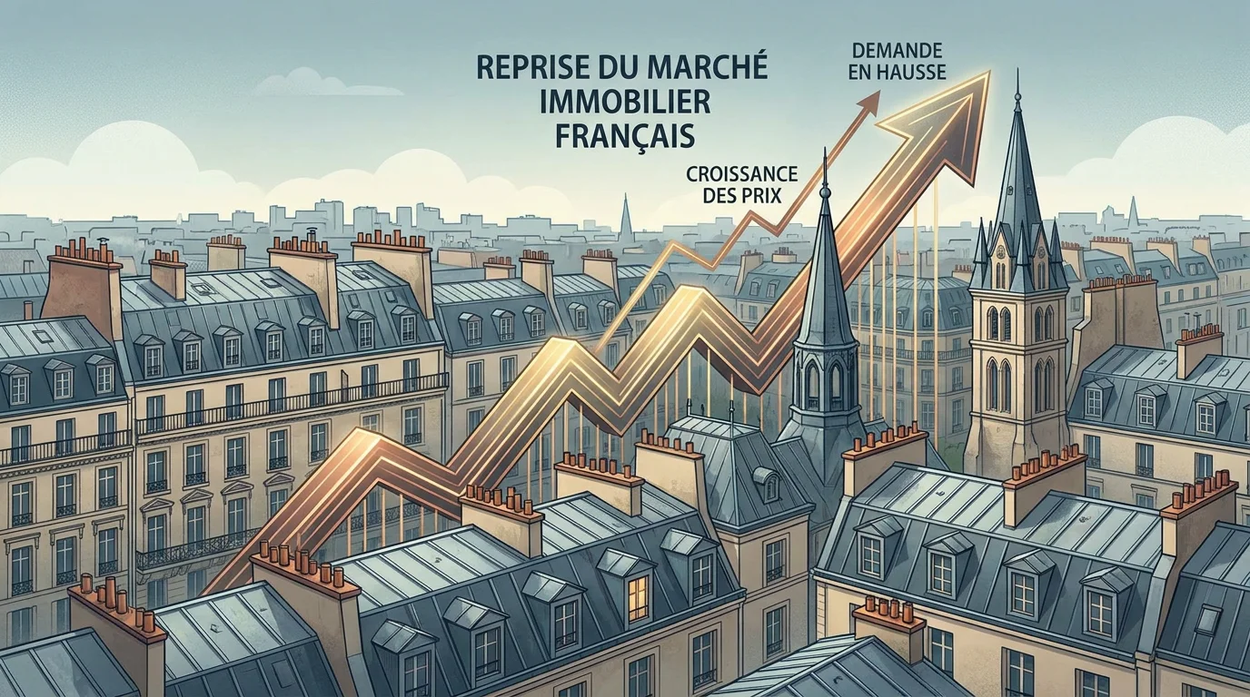 Vue stylisée des toits de Paris symbolisant la reprise du marché immobilier français en 2026