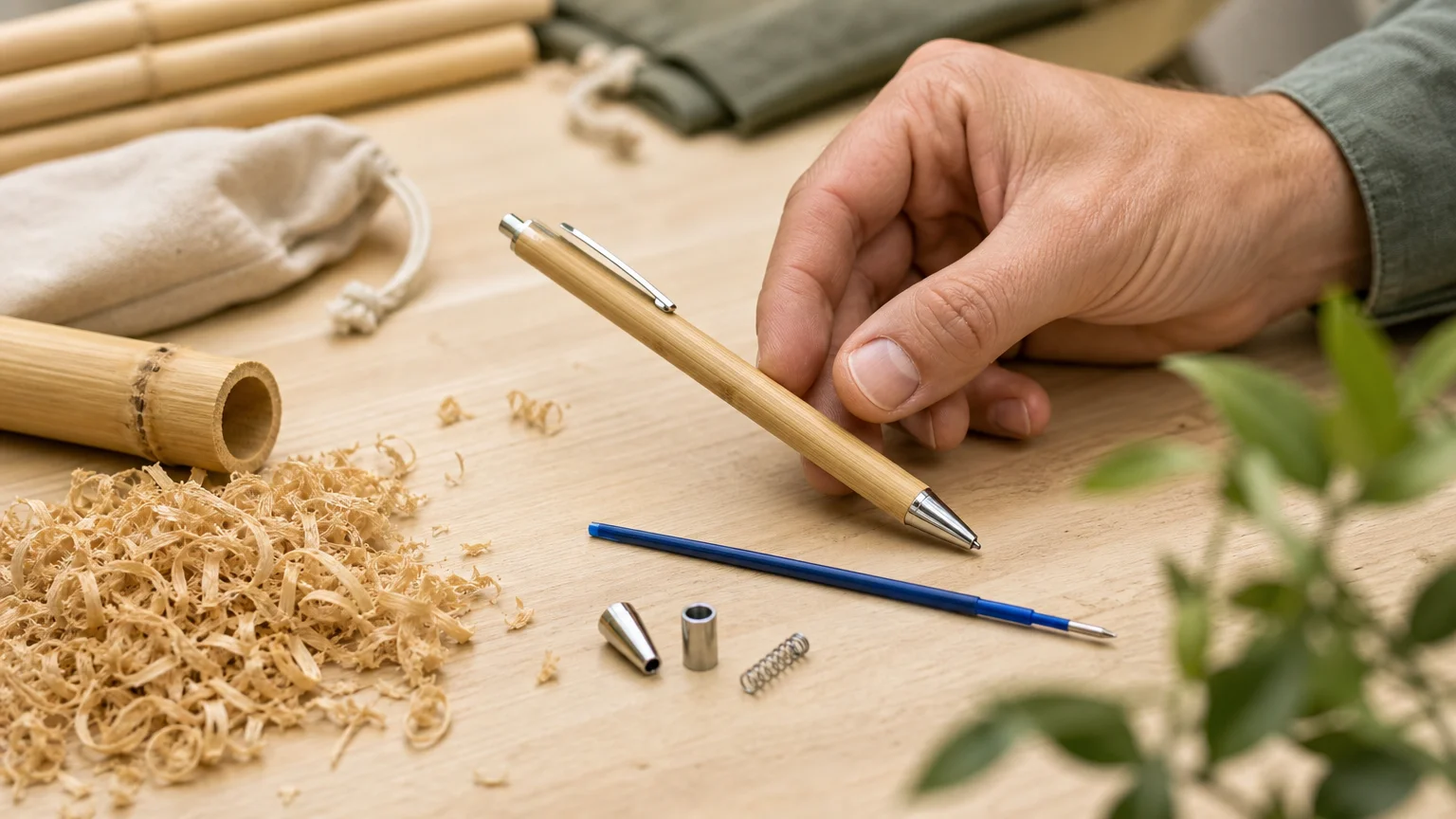 Vérification de la matière et des composants d’un stylo en bambou