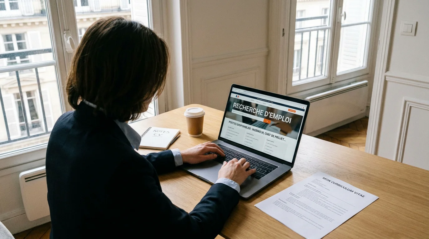 Candidat préparant sa recherche d'emploi intérimaire à Toulouse sur un bureau organisé