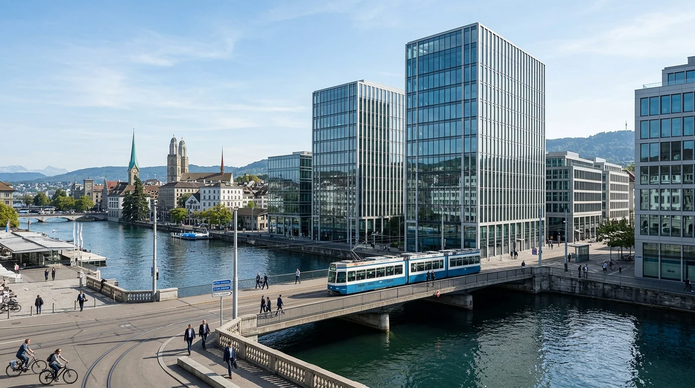 Modern office buildings representing the Swiss insurance sector