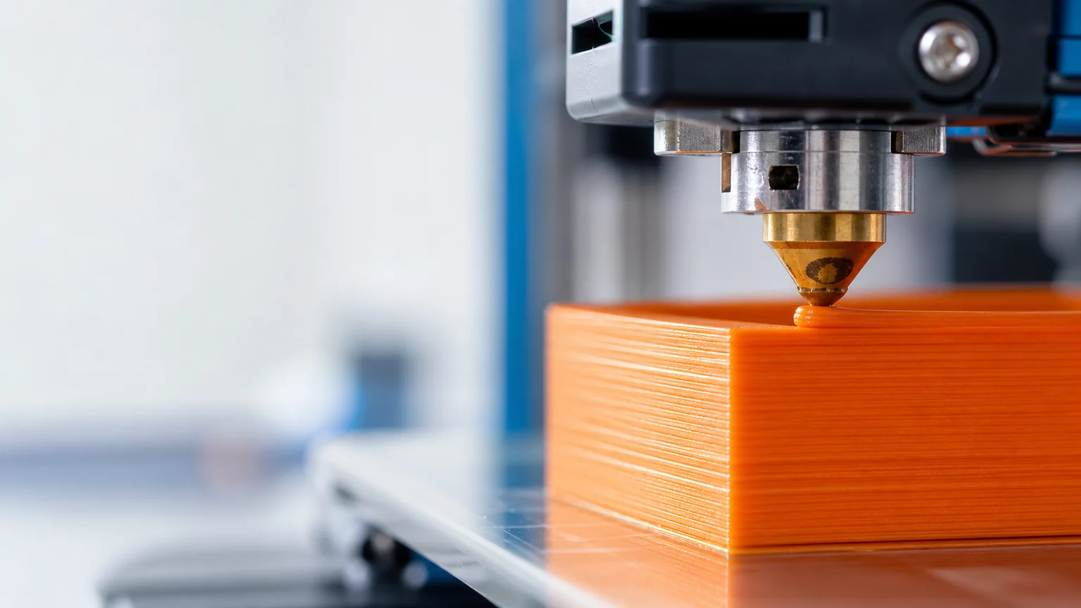 Gros plan sur la fusion régulière de deux couches de filament en impression 3D