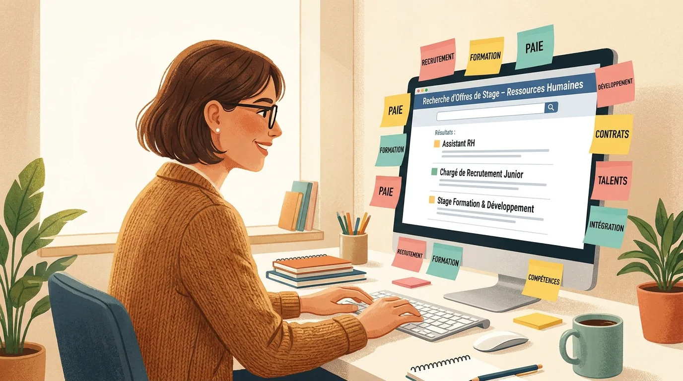 Recherche d'offres de stage en ressources humaines sur un moteur de recherche d'emploi