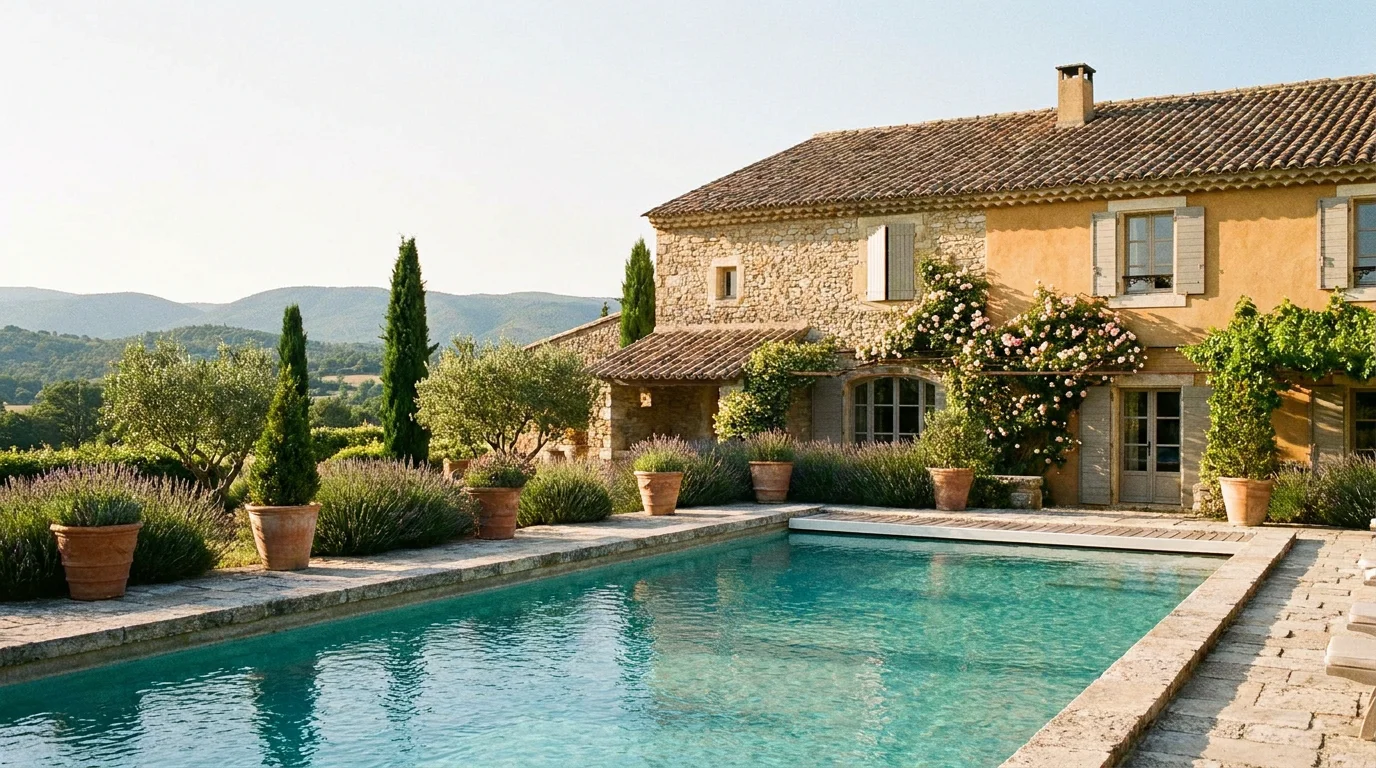 Résidence hôtelière provençale avec piscine et vue sur les collines du Luberon