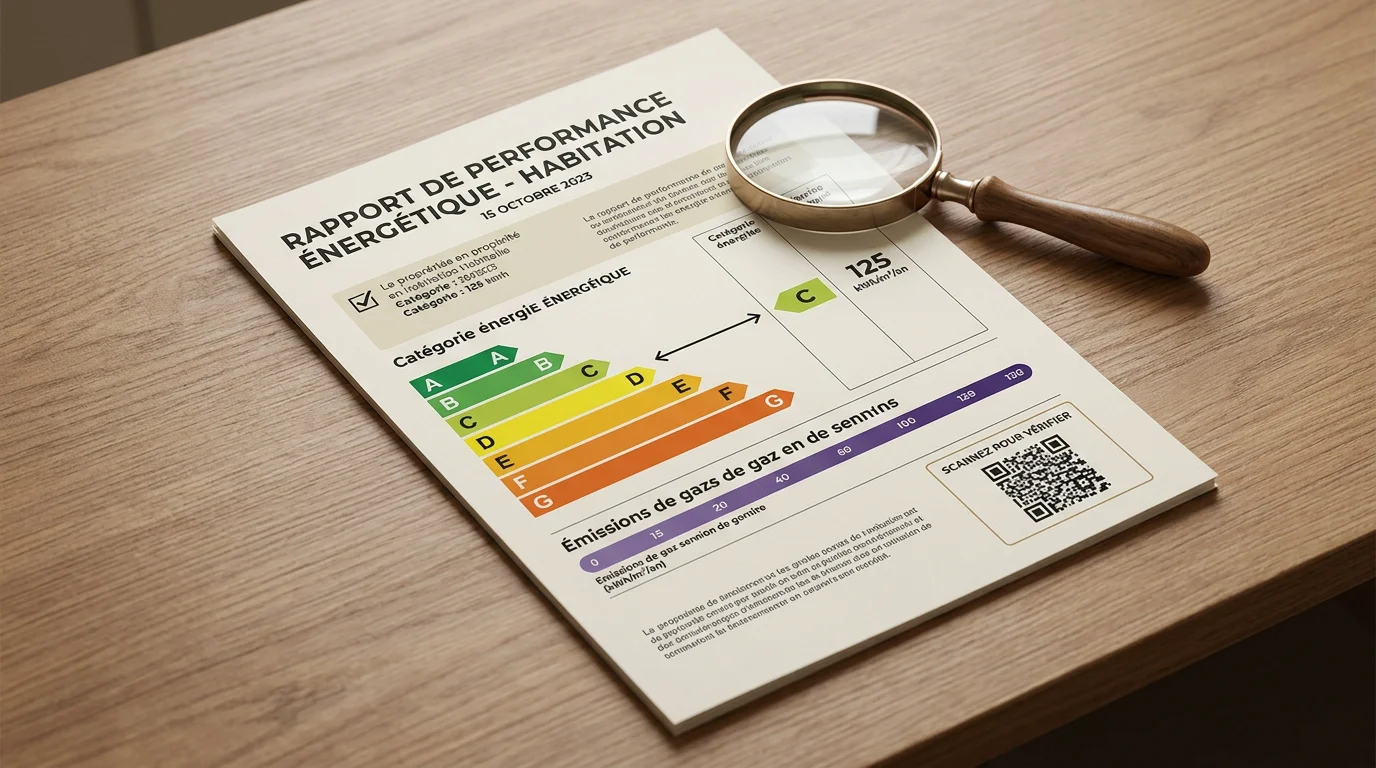 Rapport de diagnostic énergétique avec échelle des étiquettes et numéro d'identification