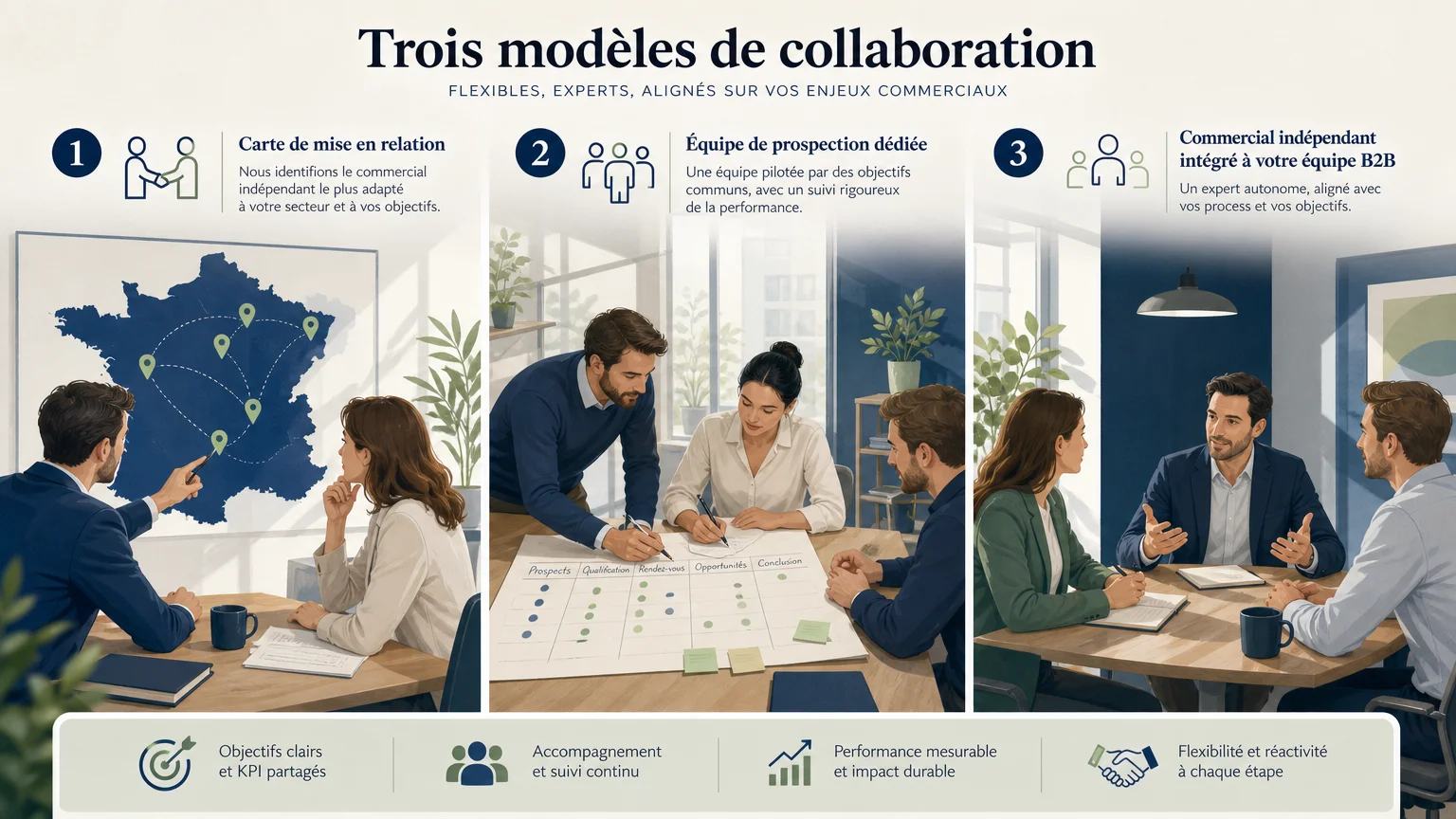 Comparaison de trois modèles de collaboration avec des commerciaux freelances
