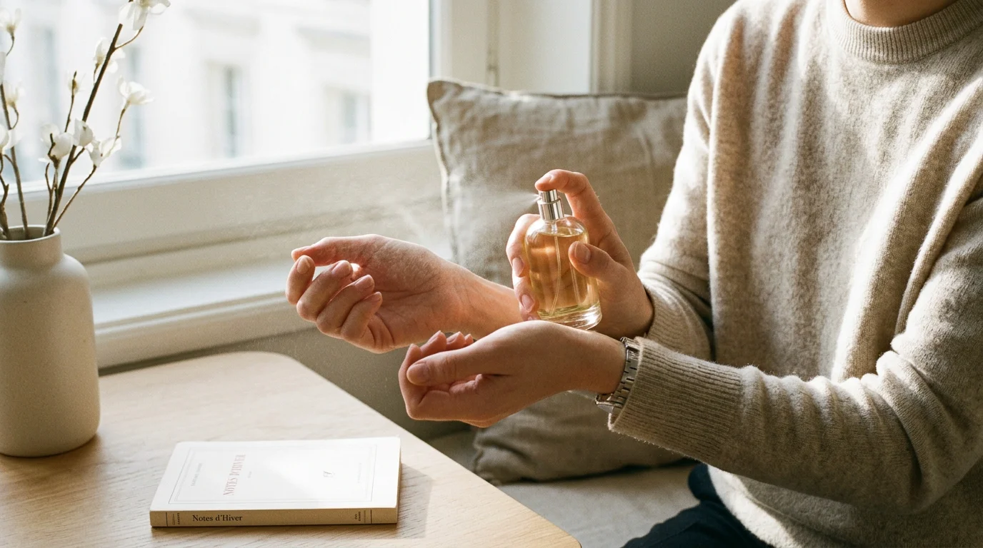 Personne appliquant un parfum mixte de luxe sur le poignet