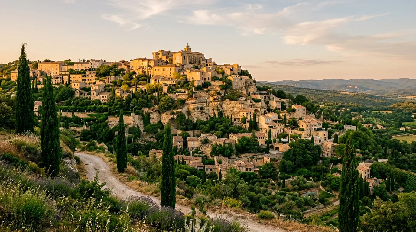 Le village perché de Gordes en Provence à la lumière dorée