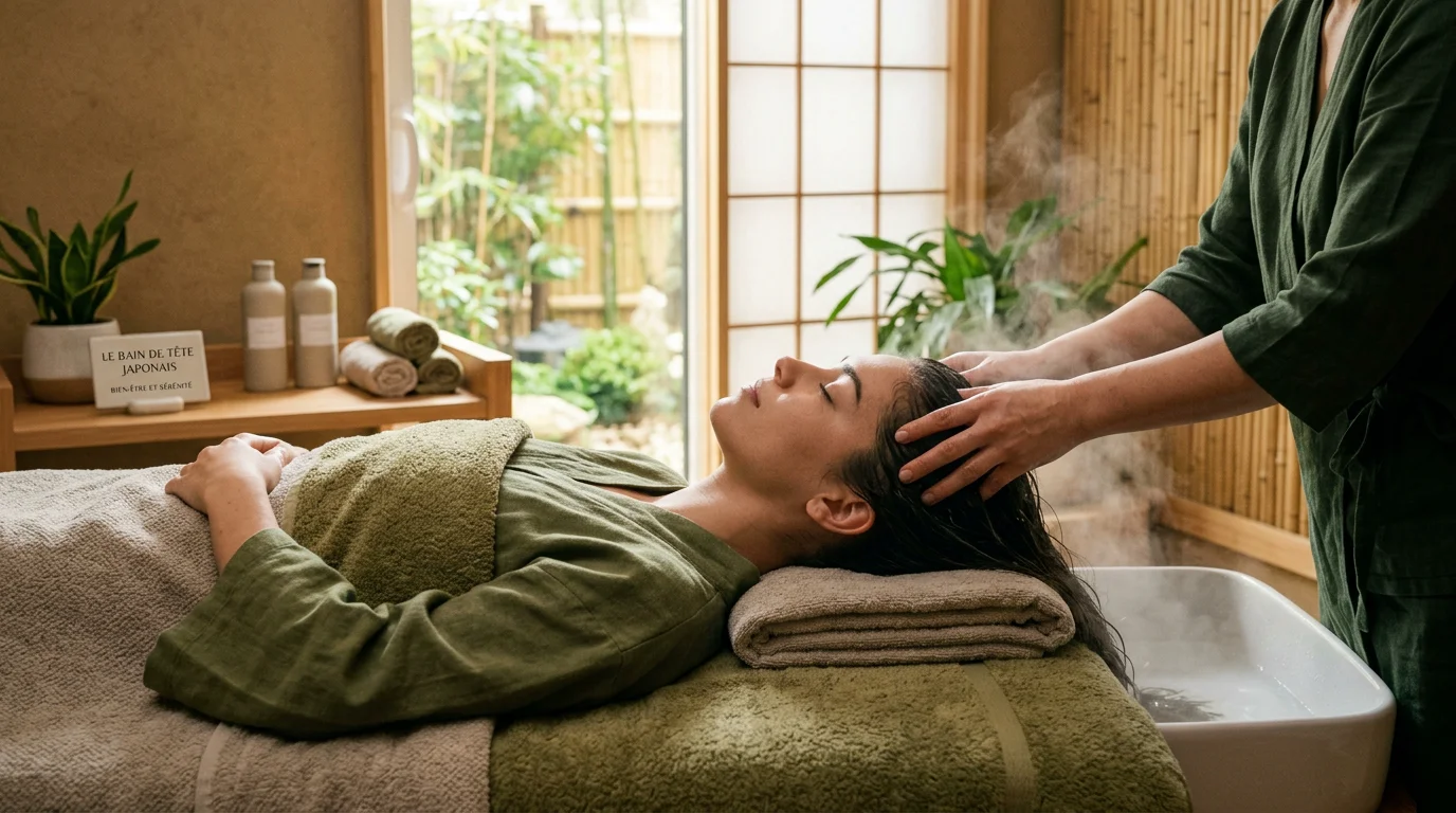 Massage du cuir chevelu lors d'une séance de head spa dans un institut