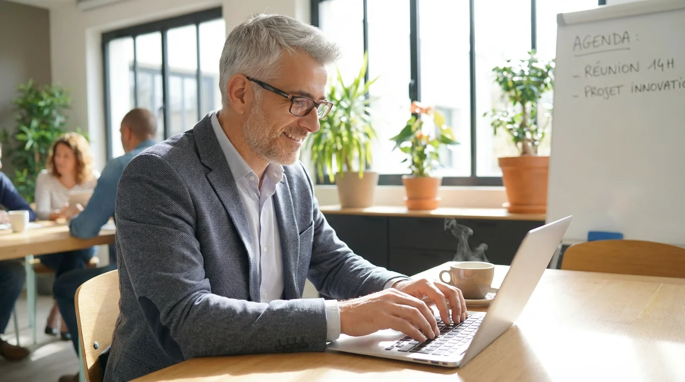 Cadre senior travaillant dans un espace de coworking moderne