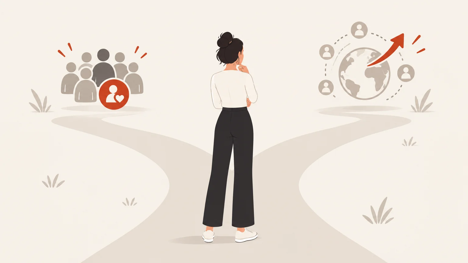 Illustration de deux stratégies de visibilité pour une créatrice de contenu