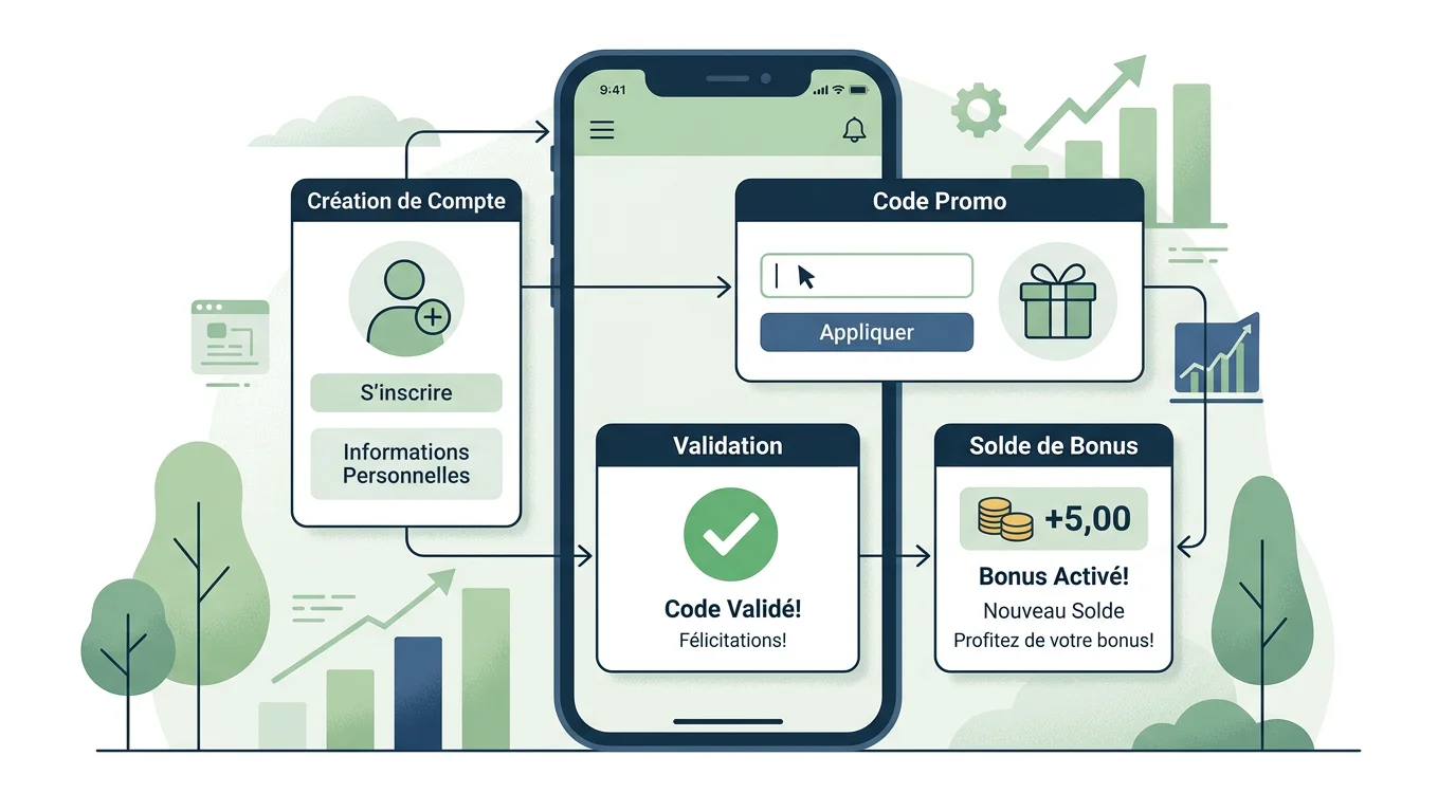 Schéma des étapes d'activation d'un bonus sans dépôt sur mobile